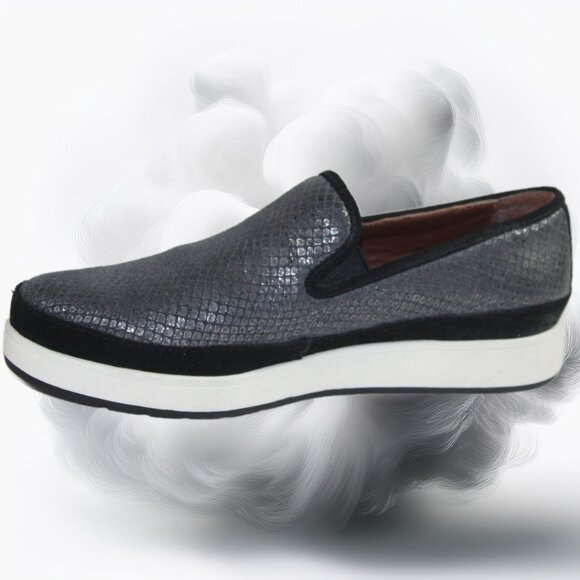 Donald J. Pilner Mickey Snake Gunmetal Gray Black Platform Slip-On, Size 6 - Picture 2 of 7